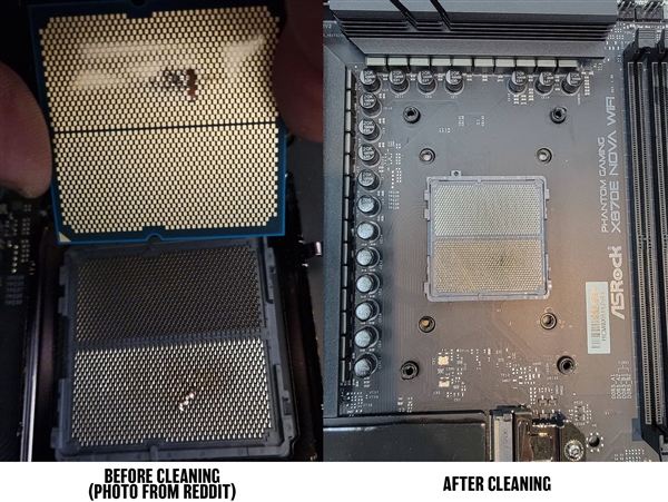 用户称华擎AM5主板烧毁锐龙CPU 官方：清理插槽异物后一切正常(图1)