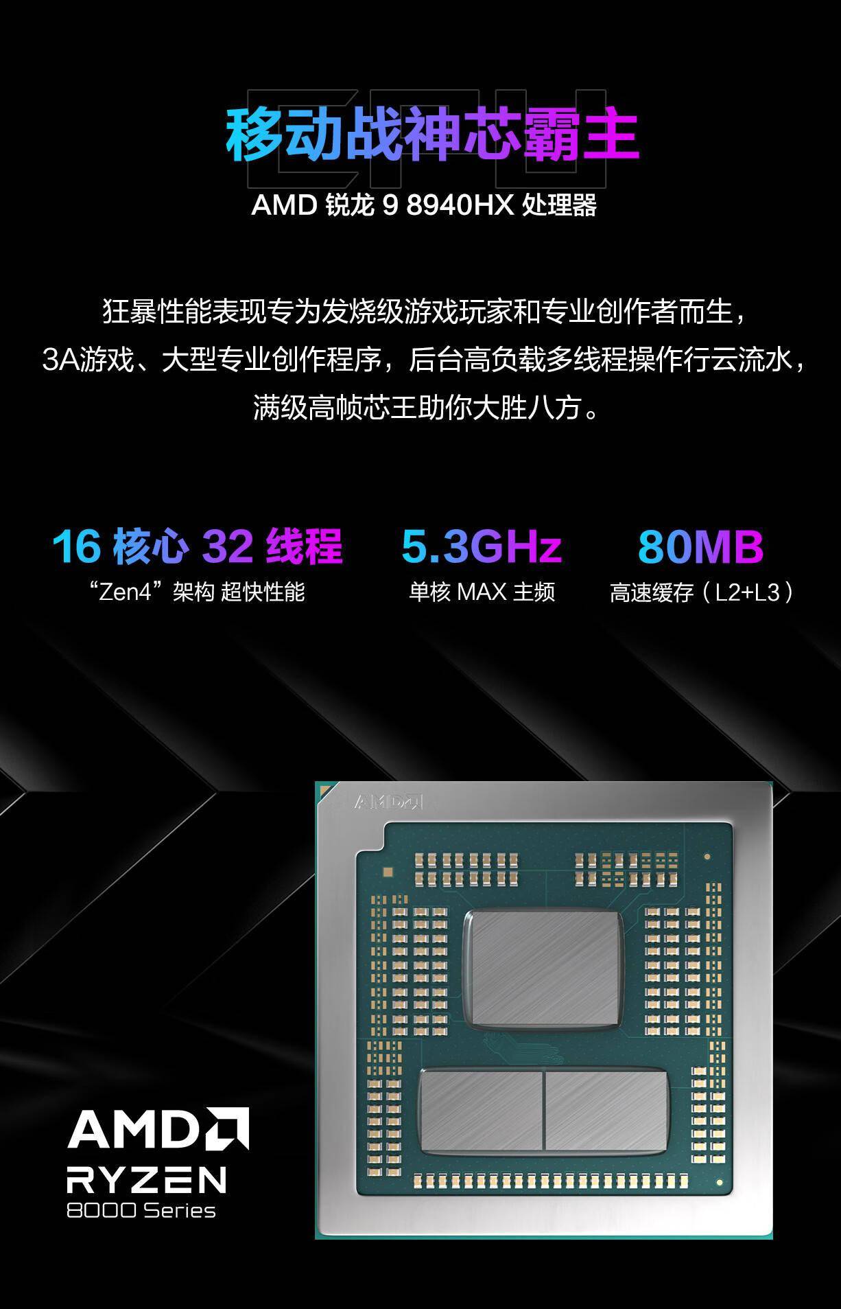 华硕ROG游戏本首发：锐龙9 8940HX处理器16核Zen4架构加速至53GHz(图1)