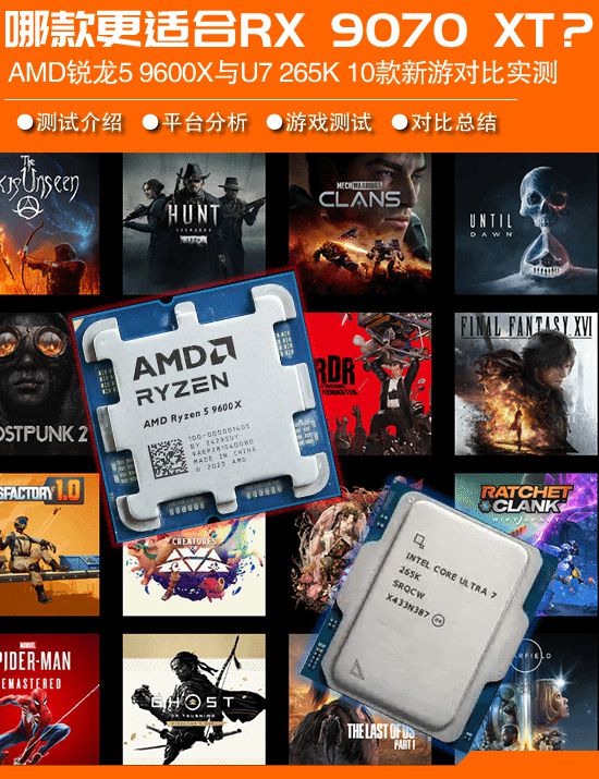 锐龙5 9600X与酷睿Ultra 7 265K哪款CPU搭9070XT显卡更好(图1)