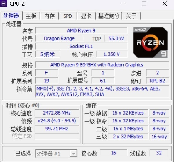 性价比最高的游戏本处理器 锐龙9 8945HX性能实测(图1)